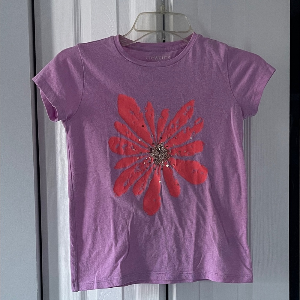 Crewcuts Purple Flower Tee | Sequin Graphic | Girls Medium (8–9)
